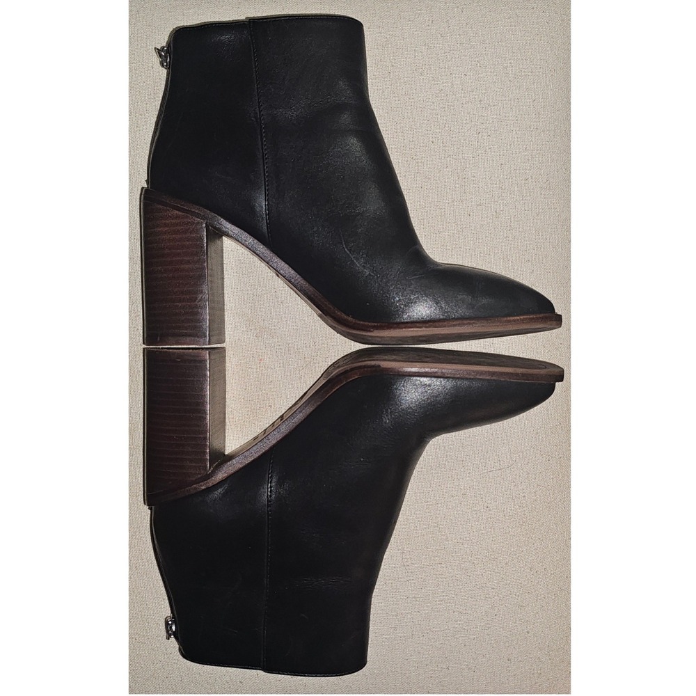 Antonio Melani Cammden Black Leather Block Heel Ankle Boots Women 8M Brazil